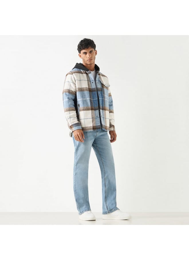 Lee Cooper Checked Oversized Hooded Jacket with Button Closure