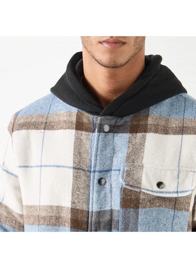 Lee Cooper Checked Oversized Hooded Jacket with Button Closure