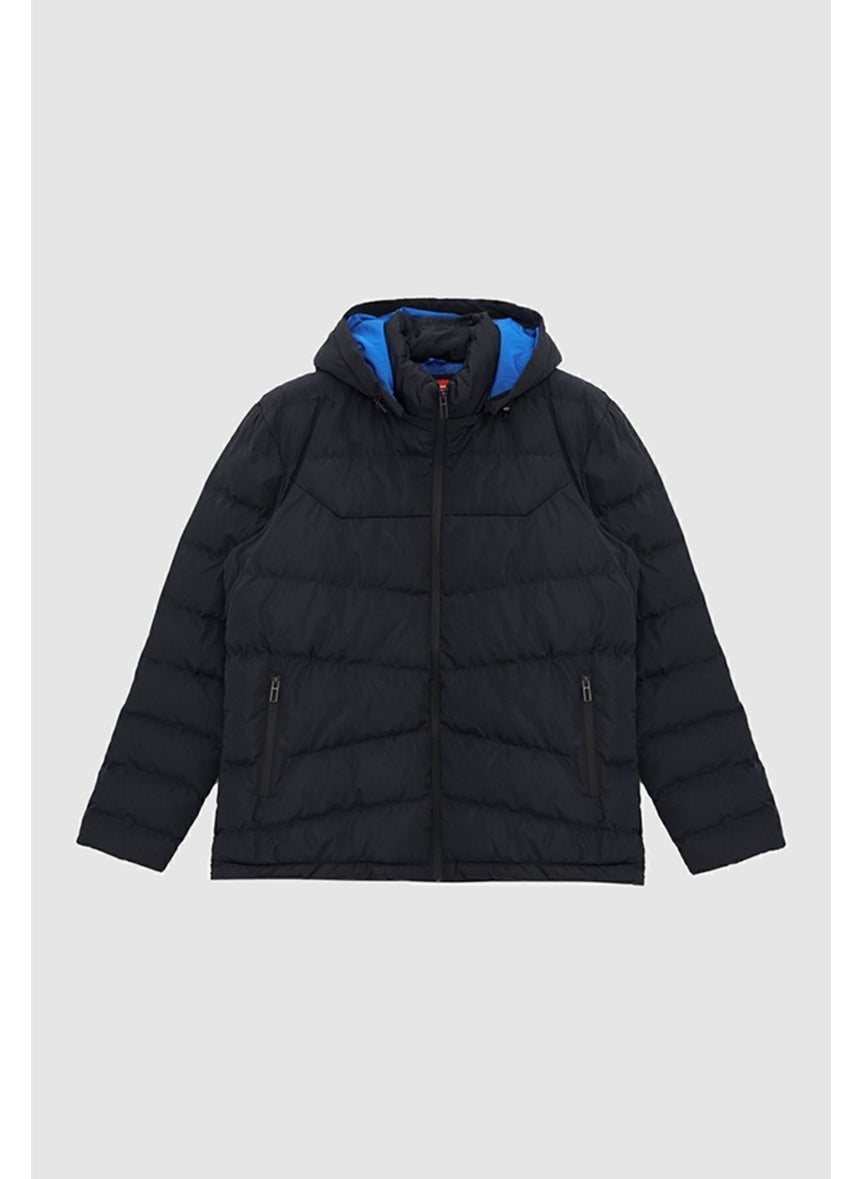 Regular Fit Navy Blue Puffer Hooded Jacket 9HF07ORT0808