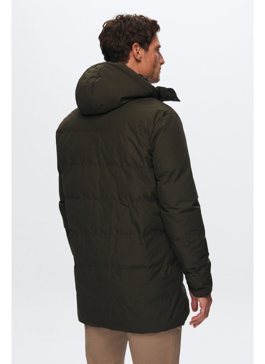 Regular Fit Khaki Windproof Water Repellent Fiber Filled Removable Hooded Winter Coat 1HF07ORT92475