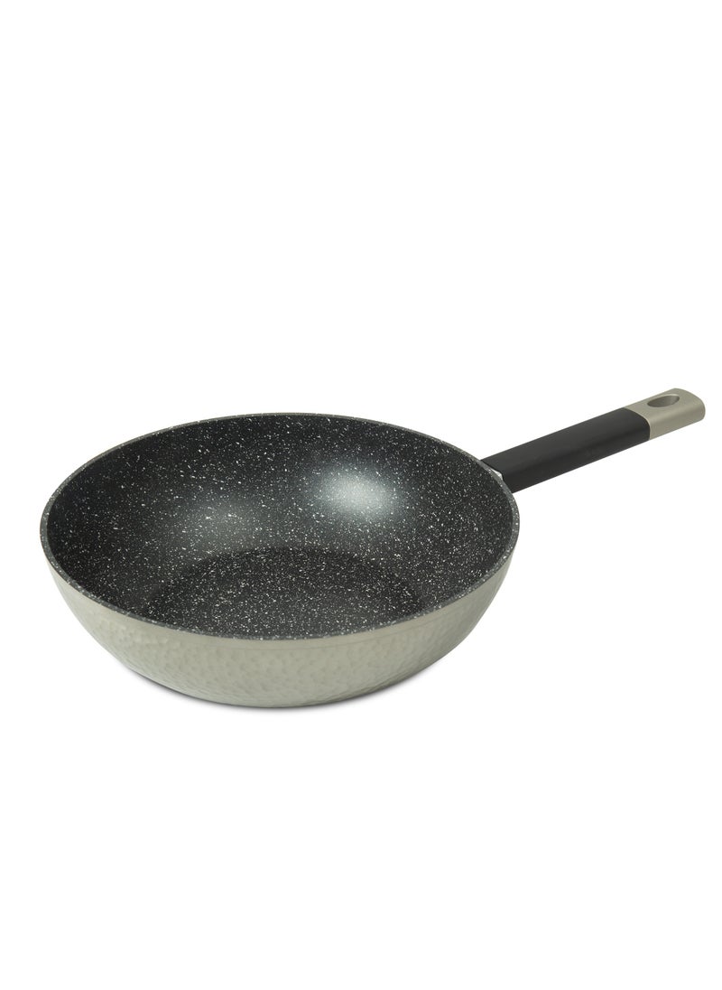 HOMEWAY 28CM Hammered Body Marble Wok Pan – Nonstick, Durable Cookware, Induction Compatible, Scratch-Resistant