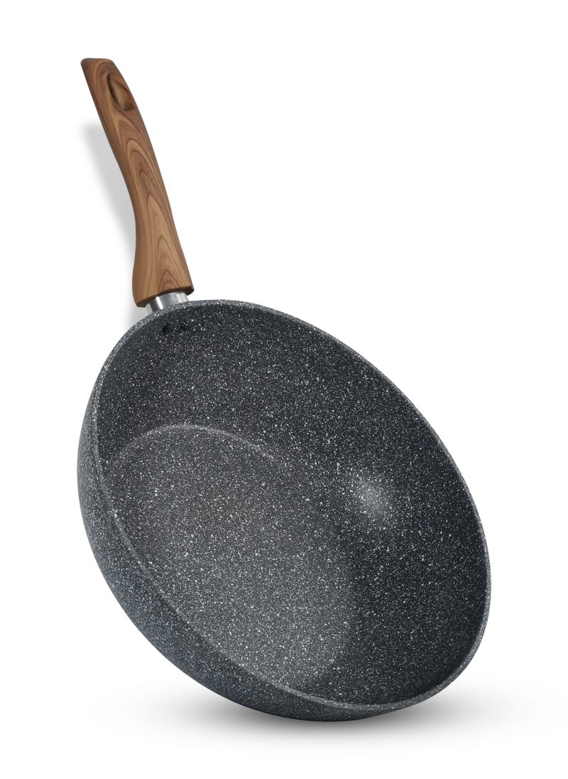 HOMEWAY 28CM Marble Wok - Forged Nonstick Cooking Pan for Stir Fry & Sautéing - Durable Kitchen Cookware