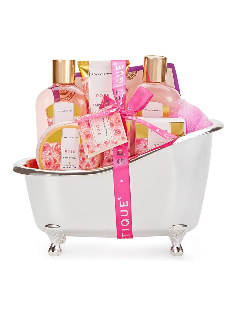 Rose Spa Gift Set for Women, 8-Piece Bath Set with Lotion, Butter & Bath Bombs