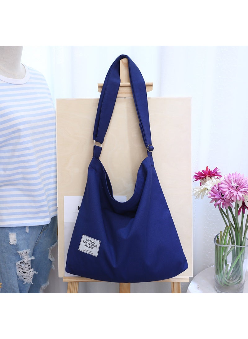 Korean Artistic Canvas Bag Large Capacity RetroBlue Blue