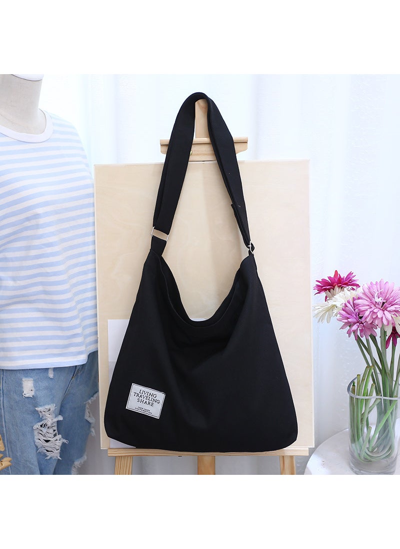 Korean Artistic Canvas Bag Large Capacity RetroBlack Black