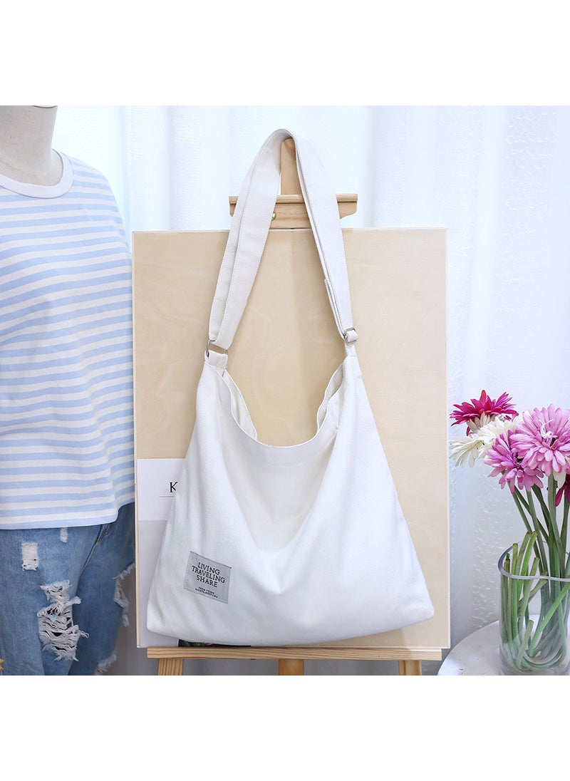 Korean Artistic Canvas Bag Large Capacity RetroWhite White