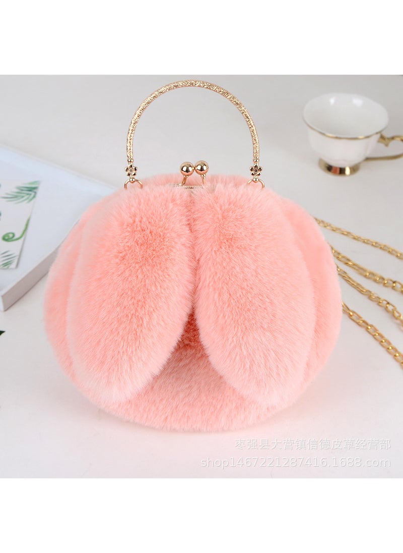 2020 Faux Fur Bunny Ear Round HandbagKorean Pink Korean Pink