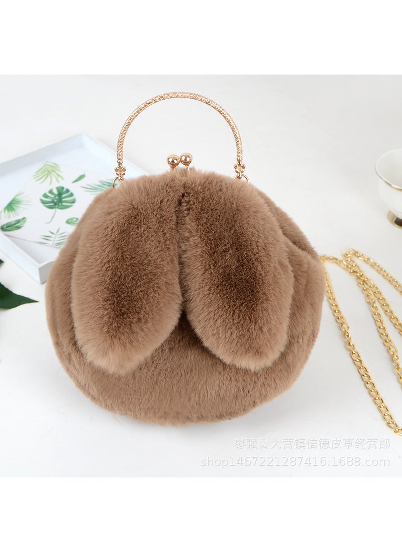 2020 Faux Fur Bunny Ear Round HandbagKhaki Khaki