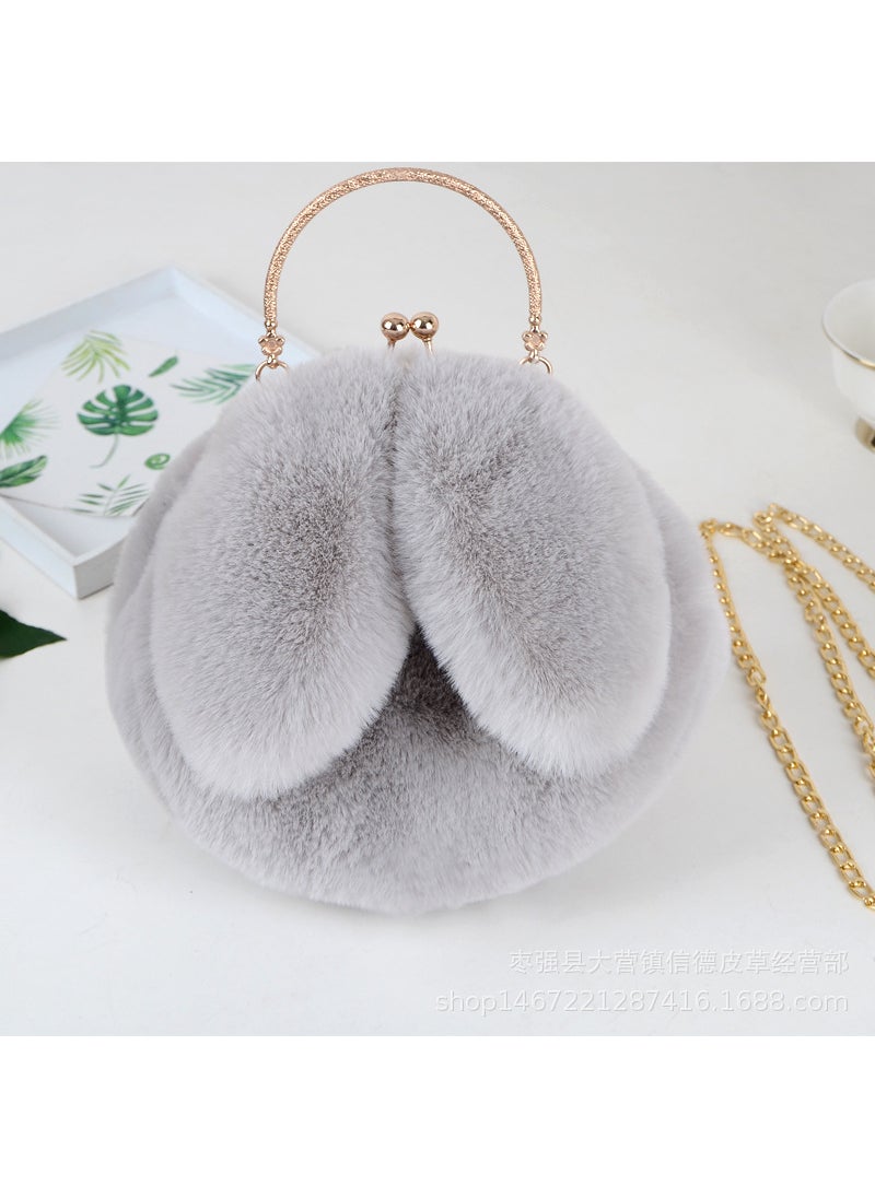 2020 Faux Fur Bunny Ear Round HandbagLight gray Light gray