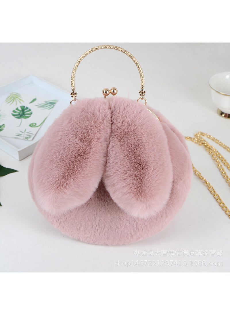 2020 Faux Fur Bunny Ear Round HandbagBean paste Bean paste