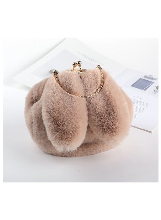 2020 Faux Fur Bunny Ear Round HandbagShallow khakis Shallow khakis