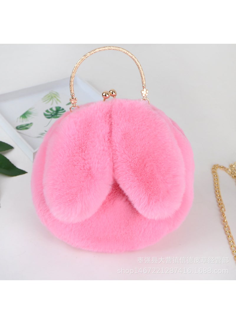 2020 Faux Fur Bunny Ear Round HandbagPink Pink