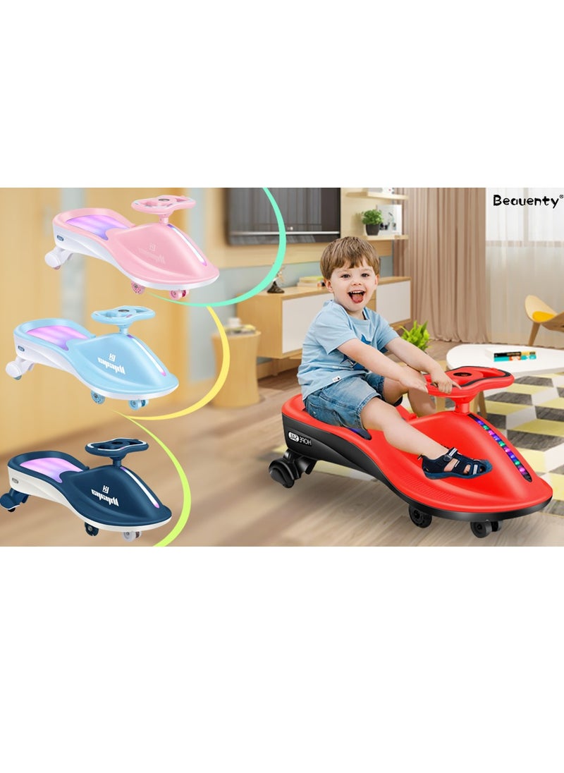 Free Swing Car for Kids, LED Light-up Wiggle Car with Music for Indoor Outdoor Play 1-3-6 Years Old Kids Gift (Pink)