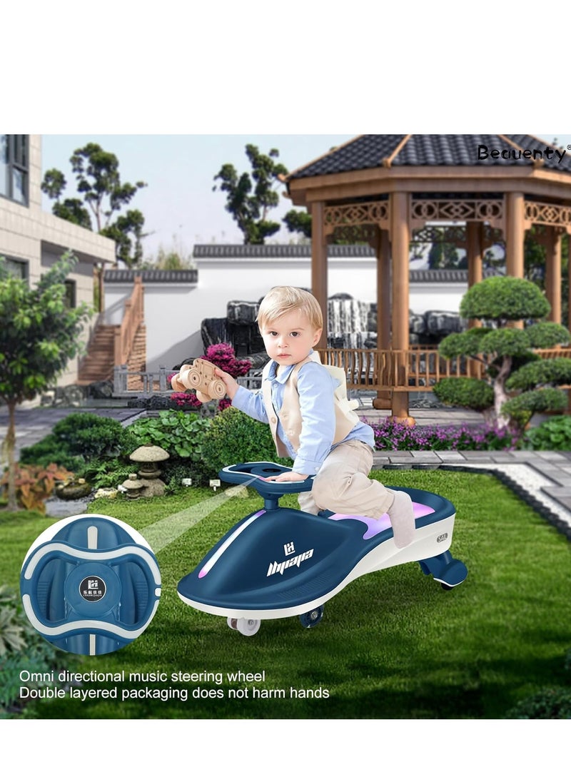 Free Swing Car for Kids, LED Light-up Wiggle Car with Music for Indoor Outdoor Play 1-3-6 Years Old Kids Gift (Light blue)