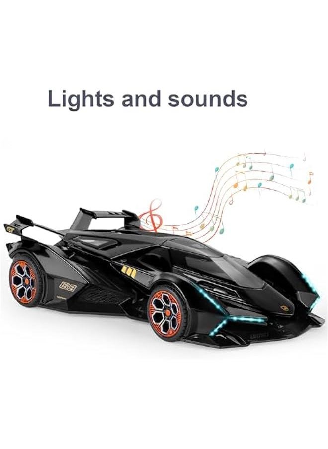 Toy Cars for Boys Age 4-7 8-12 Lambo V12 Race Car Toy with Light and Sound 1:22 Diecast Metal Model Cars for Kids Pull Back Sport Car Gift Toys for 3+ Year Old Boys (Black)