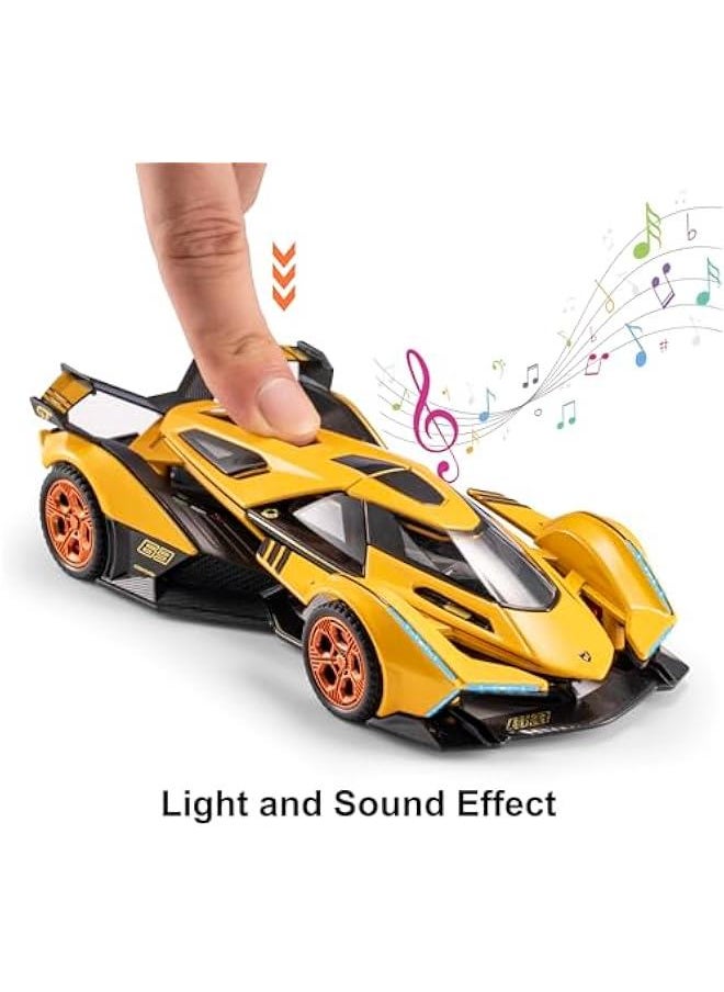 Toy Cars for 3+ Year Old Boys Lambo V12 Race Car Toy with Light and Sound Diecast Metal Model Cars for Kids Ages 3-8 Pull Back Car Gift Toys for Birthday  (Yellow)