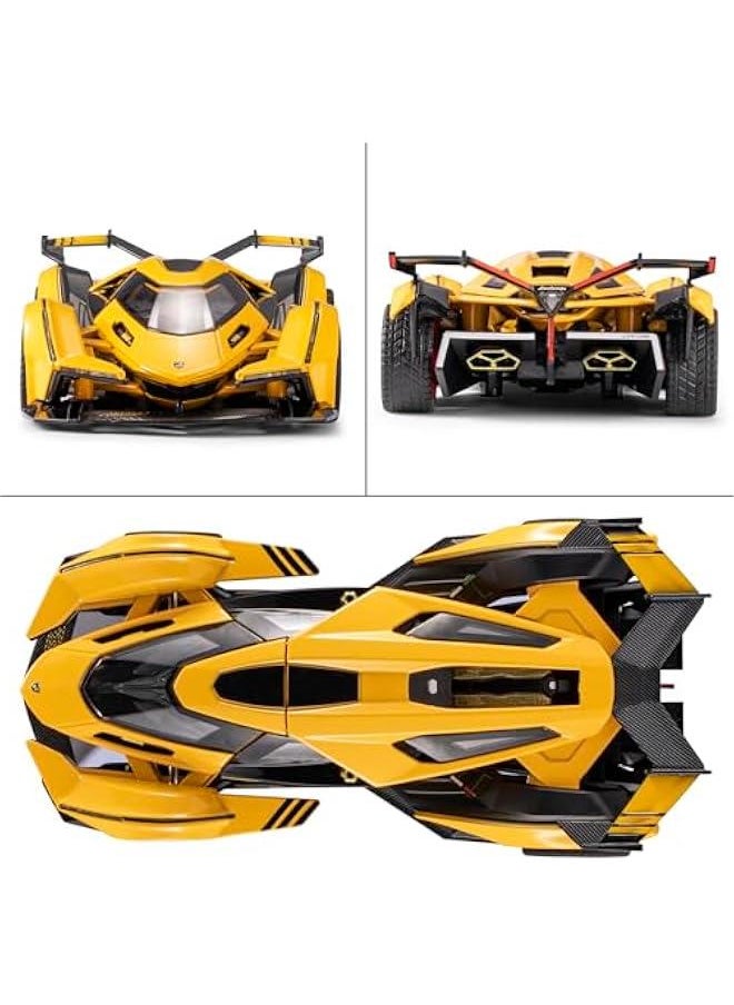 Toy Cars for 3+ Year Old Boys Lambo V12 Race Car Toy with Light and Sound Diecast Metal Model Cars for Kids Ages 3-8 Pull Back Car Gift Toys for Birthday  (Yellow)