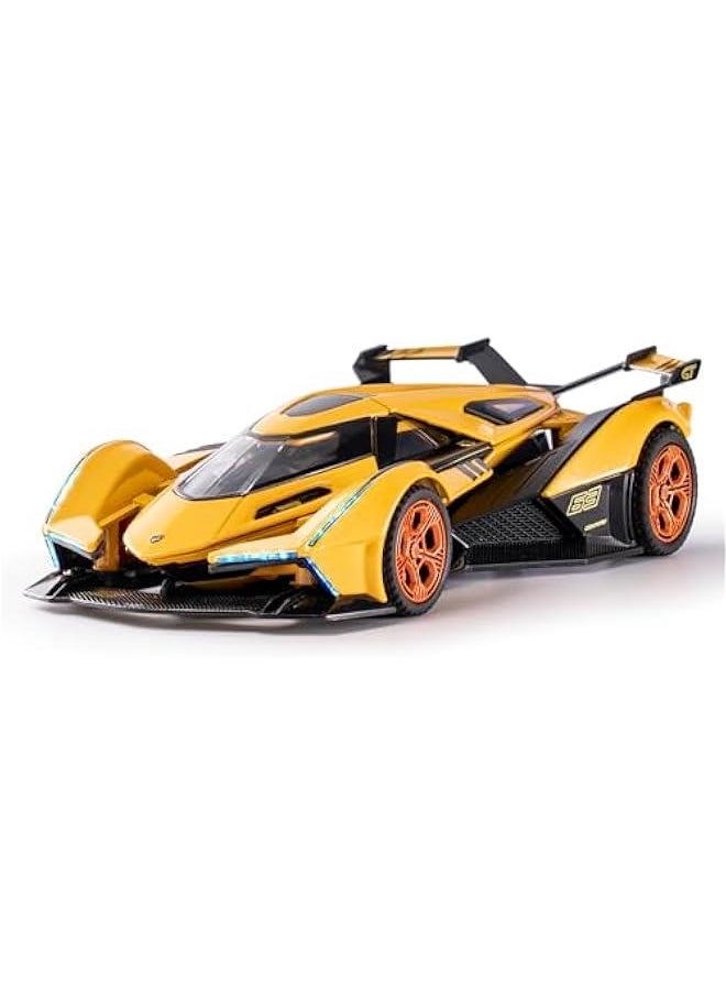 Toy Cars for 3+ Year Old Boys Lambo V12 Race Car Toy with Light and Sound Diecast Metal Model Cars for Kids Ages 3-8 Pull Back Car Gift Toys for Birthday  (Yellow)