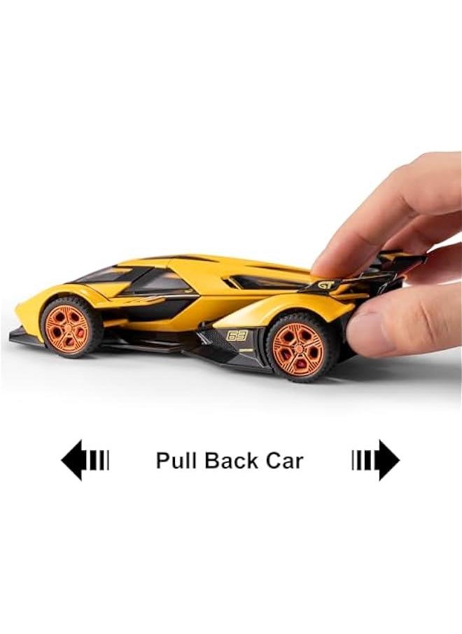 Toy Cars for 3+ Year Old Boys Lambo V12 Race Car Toy with Light and Sound Diecast Metal Model Cars for Kids Ages 3-8 Pull Back Car Gift Toys for Birthday  (Yellow)