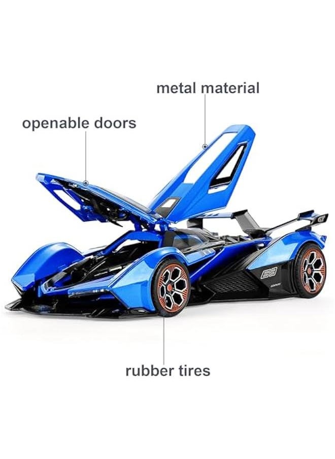 Toy Cars for Boys Age 4-7 8-12 Lambo V12 Race Car Toy with Light and Sound 1:22 Diecast Metal Model Cars for Kids Pull Back Sport Car Gift Toys for 3+ Year Old Boys (Navy Blue)