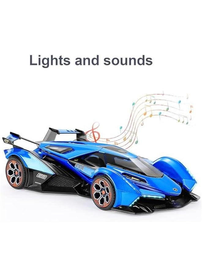 Toy Cars for Boys Age 4-7 8-12 Lambo V12 Race Car Toy with Light and Sound 1:22 Diecast Metal Model Cars for Kids Pull Back Sport Car Gift Toys for 3+ Year Old Boys (Navy Blue)