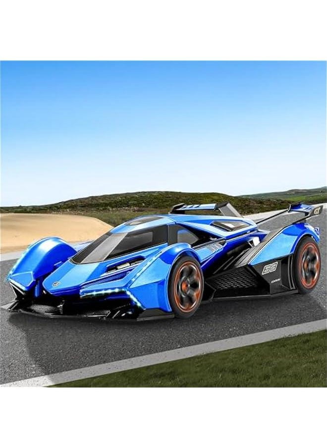 Toy Cars for Boys Age 4-7 8-12 Lambo V12 Race Car Toy with Light and Sound 1:22 Diecast Metal Model Cars for Kids Pull Back Sport Car Gift Toys for 3+ Year Old Boys (Navy Blue)