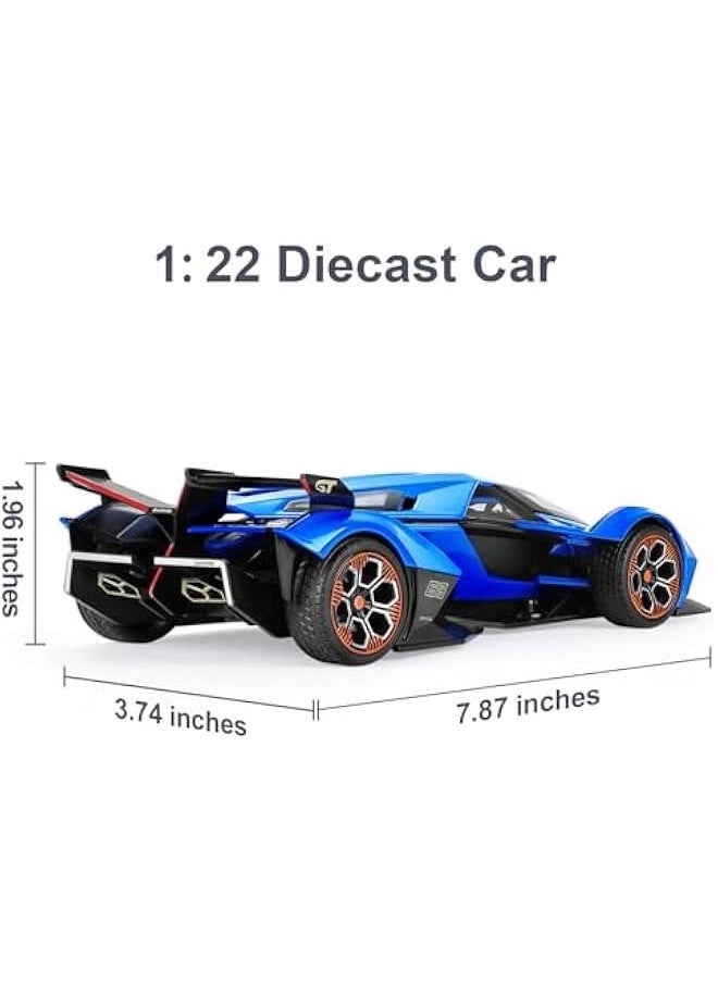 Toy Cars for Boys Age 4-7 8-12 Lambo V12 Race Car Toy with Light and Sound 1:22 Diecast Metal Model Cars for Kids Pull Back Sport Car Gift Toys for 3+ Year Old Boys (Navy Blue)