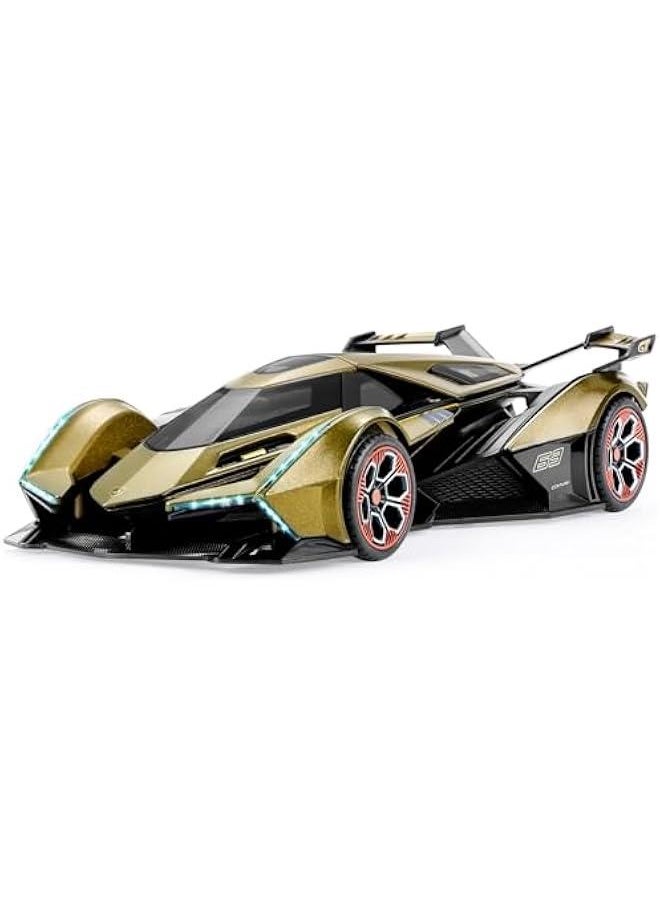 Toy Cars for Boys Age 4-7 8-12 Lambo V12 Race Car Toy with Light and Sound 1:22 Diecast Metal Model Cars for Kids Pull Back Sport Car Gift Toys for 3+ Year Old Boys (Army Green)