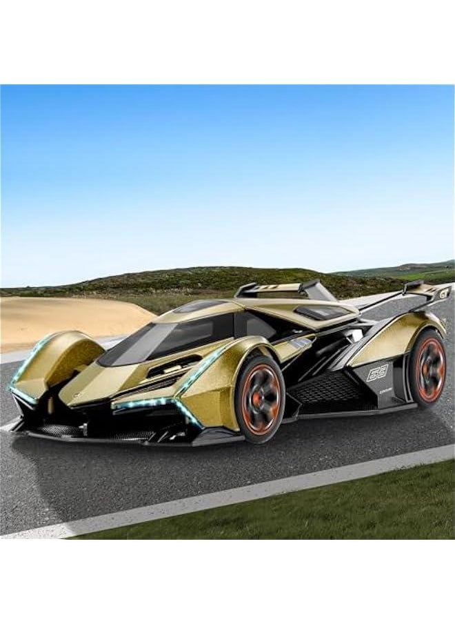 Toy Cars for Boys Age 4-7 8-12 Lambo V12 Race Car Toy with Light and Sound 1:22 Diecast Metal Model Cars for Kids Pull Back Sport Car Gift Toys for 3+ Year Old Boys (Army Green)