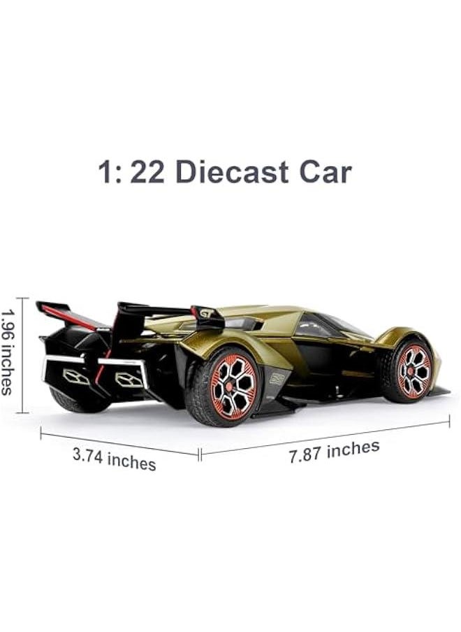 Toy Cars for Boys Age 4-7 8-12 Lambo V12 Race Car Toy with Light and Sound 1:22 Diecast Metal Model Cars for Kids Pull Back Sport Car Gift Toys for 3+ Year Old Boys (Army Green)