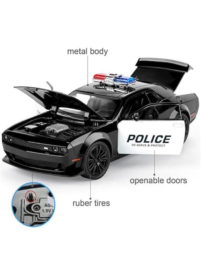 Police Car Toys for Boys Age 3-12 1:22 Dodge Challenger Hellcat Toy Cars Diecast Metal Car Model with Light & Sound Collectable Muscle Cars for Kids 3+ Year Olds