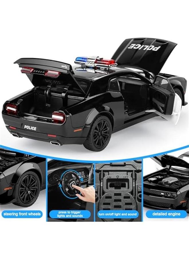 Police Car Toys for Boys Age 3-12 1:22 Dodge Challenger Hellcat Toy Cars Diecast Metal Car Model with Light & Sound Collectable Muscle Cars for Kids 3+ Year Olds