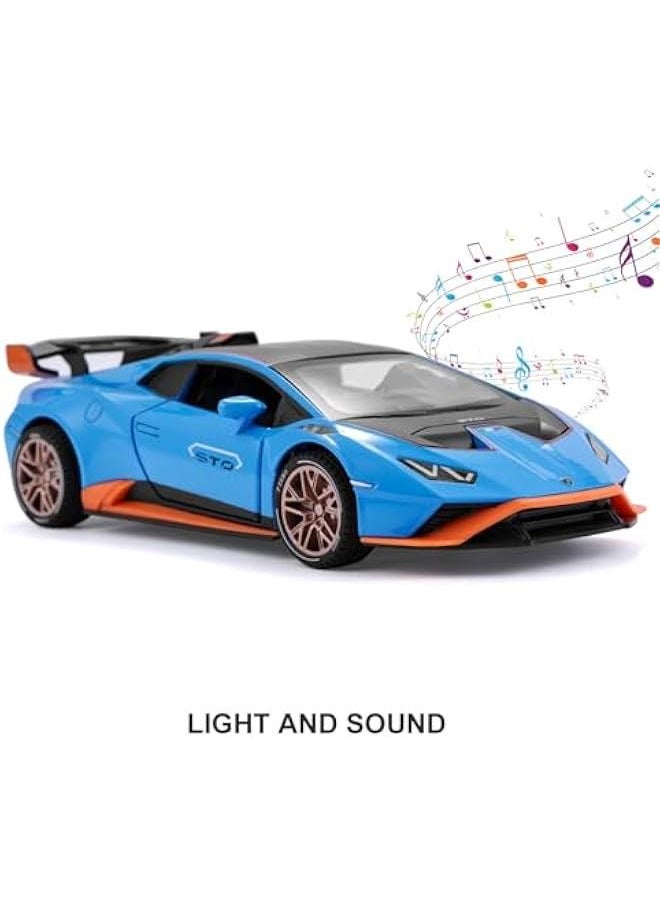 Lambo Toy Cars for Boys Age 3-12 Huracan STO Race Car Toys with Light and Sound 1:24 Diecast Metal Model Cars Pull Back Sport Cars for 3+ Year Old Kids