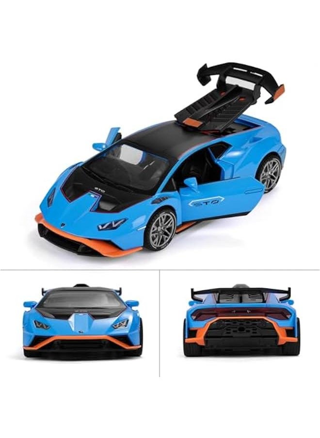 Lambo Toy Cars for Boys Age 3-12 Huracan STO Race Car Toys with Light and Sound 1:24 Diecast Metal Model Cars Pull Back Sport Cars for 3+ Year Old Kids