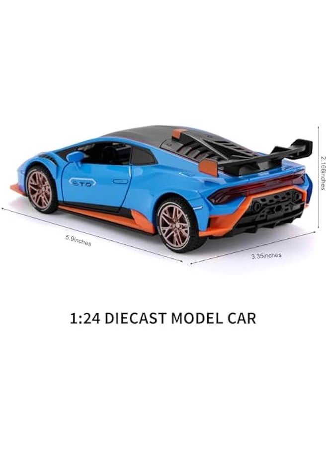 Lambo Toy Cars for Boys Age 3-12 Huracan STO Race Car Toys with Light and Sound 1:24 Diecast Metal Model Cars Pull Back Sport Cars for 3+ Year Old Kids