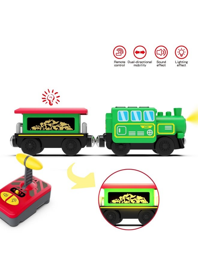 Wooden Train Accessories Battery Operated Locomotive Train Remote Control Train For Track Set Powerful Engine Train Vehicles Fit All Major Brands Track Railway System (Battery Not Included)