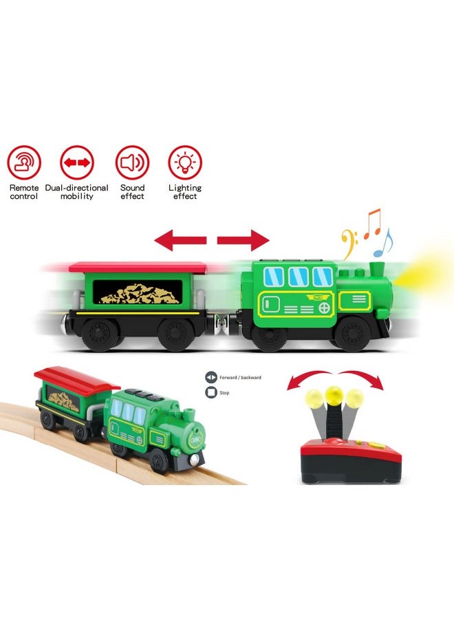 Wooden Train Accessories Battery Operated Locomotive Train Remote Control Train For Track Set Powerful Engine Train Vehicles Fit All Major Brands Track Railway System (Battery Not Included)