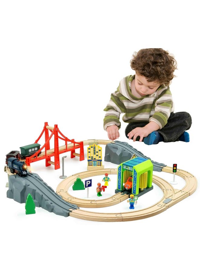 Battery Operated Train For Wooden Track 3Pcs Train Toy Set For 3 4 5+Years Old Boy Girl Toddlers Motorized Train Accessories Electric Train Compatible With Thomas & Friends Brio And Chuggington