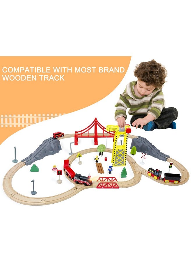 Battery Operated Train For Wooden Track, Motorized Train For Toddlers 3+ Years Old, 3Pcs Train Toy Set Electric Train Compatible With Thomas, Brio, Chuggington, Melissa And Doug