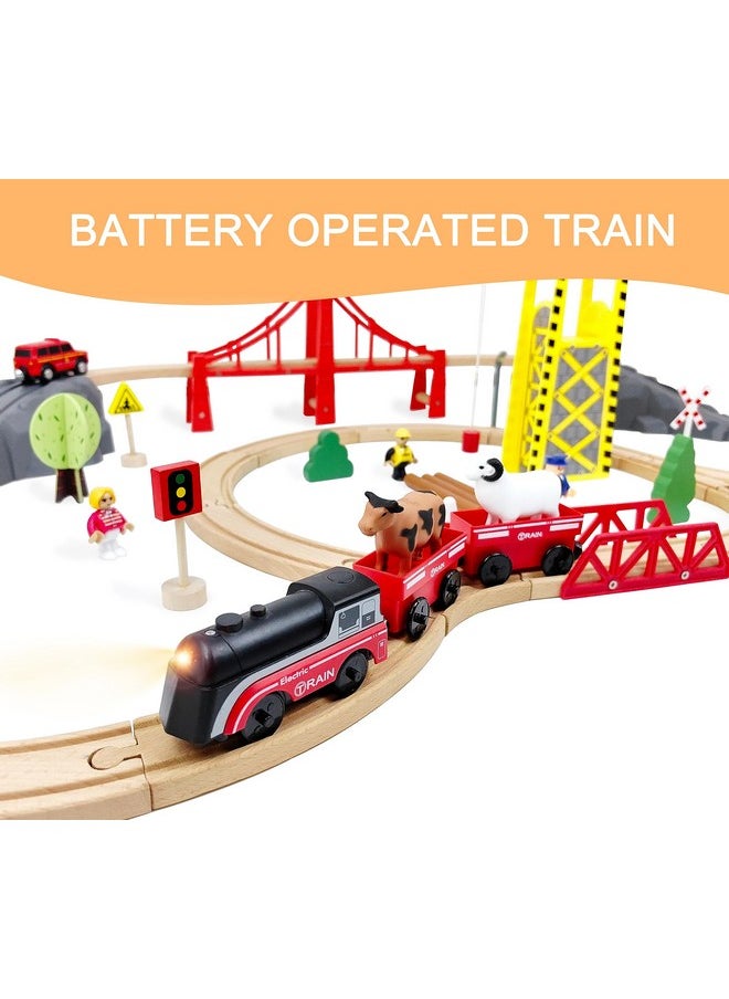 Battery Operated Train For Wooden Track, Motorized Train For Toddlers 3+ Years Old, 3Pcs Train Toy Set Electric Train Compatible With Thomas, Brio, Chuggington, Melissa And Doug