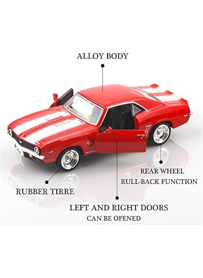 1/36 Scale Diecast Cars,1969 Camaro SS Cars Models,Pull Back Vehicles Toy Cars,Cars Gifts for Boys Girls (Red)