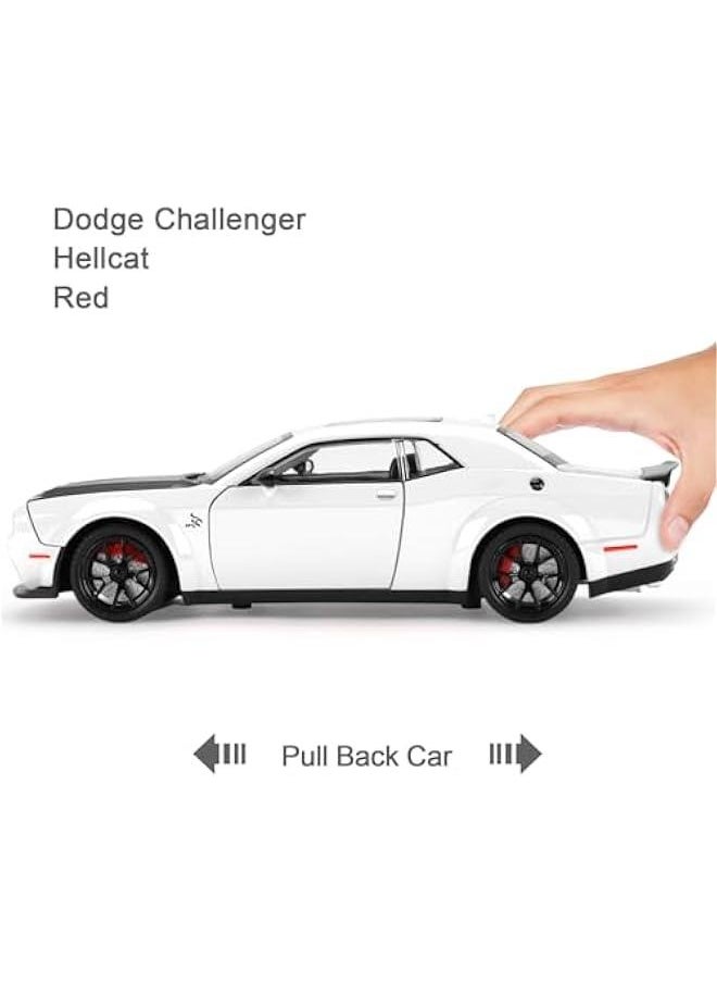 Hellcat Toy Cars for Boys Age 3-12 1:24 Dodge Challenger SRT Demon Car Toys Diecast Metal Car Model with Light & Sound Collectable Muscle Super Cars for Kids (White)