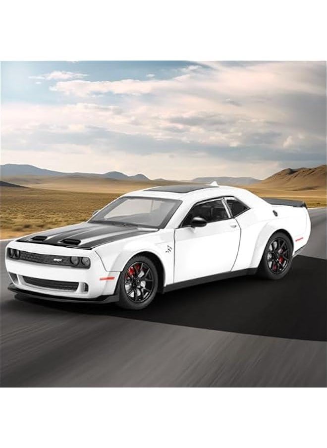 Hellcat Toy Cars for Boys Age 3-12 1:24 Dodge Challenger SRT Demon Car Toys Diecast Metal Car Model with Light & Sound Collectable Muscle Super Cars for Kids (White)