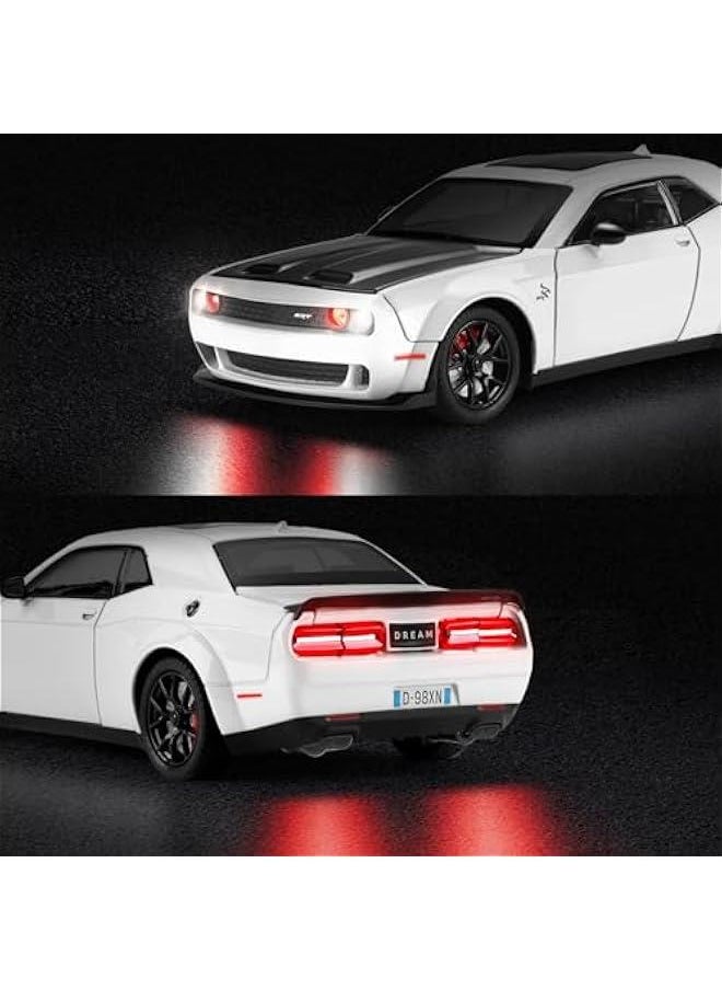 Hellcat Toy Cars for Boys Age 3-12 1:24 Dodge Challenger SRT Demon Car Toys Diecast Metal Car Model with Light & Sound Collectable Muscle Super Cars for Kids (White)