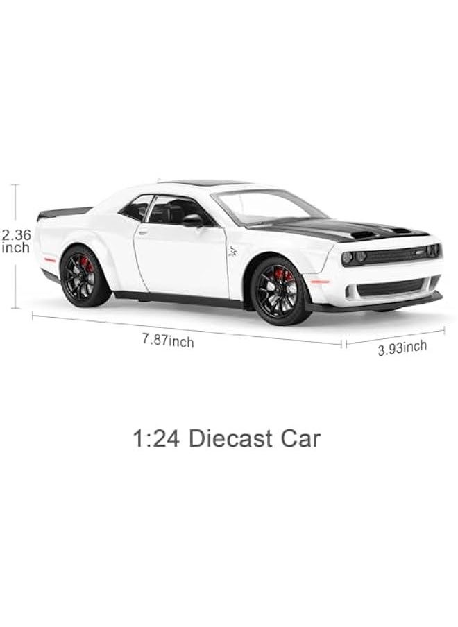 Hellcat Toy Cars for Boys Age 3-12 1:24 Dodge Challenger SRT Demon Car Toys Diecast Metal Car Model with Light & Sound Collectable Muscle Super Cars for Kids (White)