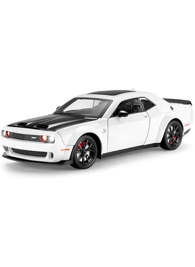 Hellcat Toy Cars for Boys Age 3-12 1:24 Dodge Challenger SRT Demon Car Toys Diecast Metal Car Model with Light & Sound Collectable Muscle Super Cars for Kids (White)