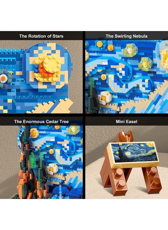 The Starry Night Building Kit - Vincent Van Gogh Micro Building Blocks Sets Mini Construction Model Diy Art Projects Home Decor Display Ideas Painting Set Christmas Gift For Adults - 1851Pcs