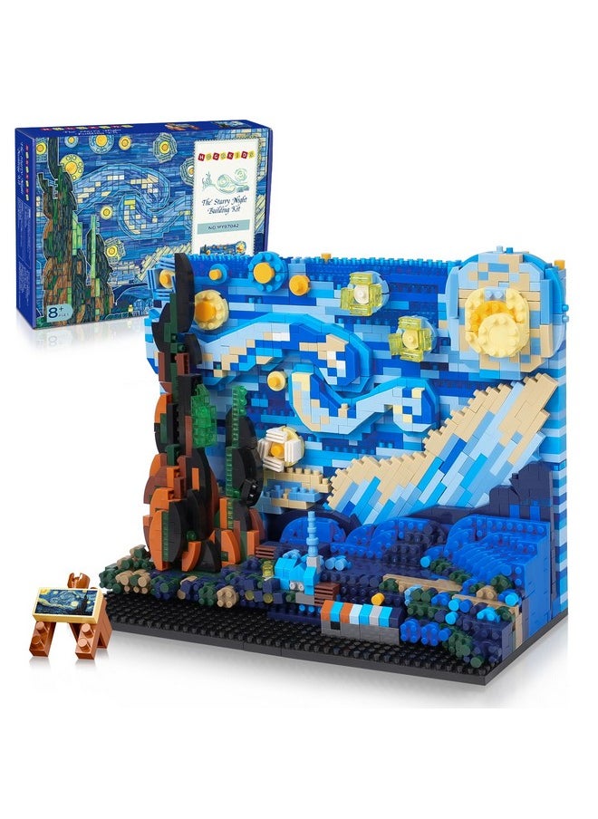 The Starry Night Building Kit - Vincent Van Gogh Micro Building Blocks Sets Mini Construction Model Diy Art Projects Home Decor Display Ideas Painting Set Christmas Gift For Adults - 1851Pcs