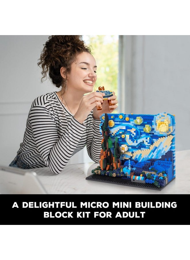 The Starry Night Building Kit - Vincent Van Gogh Micro Building Blocks Sets Mini Construction Model Diy Art Projects Home Decor Display Ideas Painting Set Christmas Gift For Adults - 1851Pcs