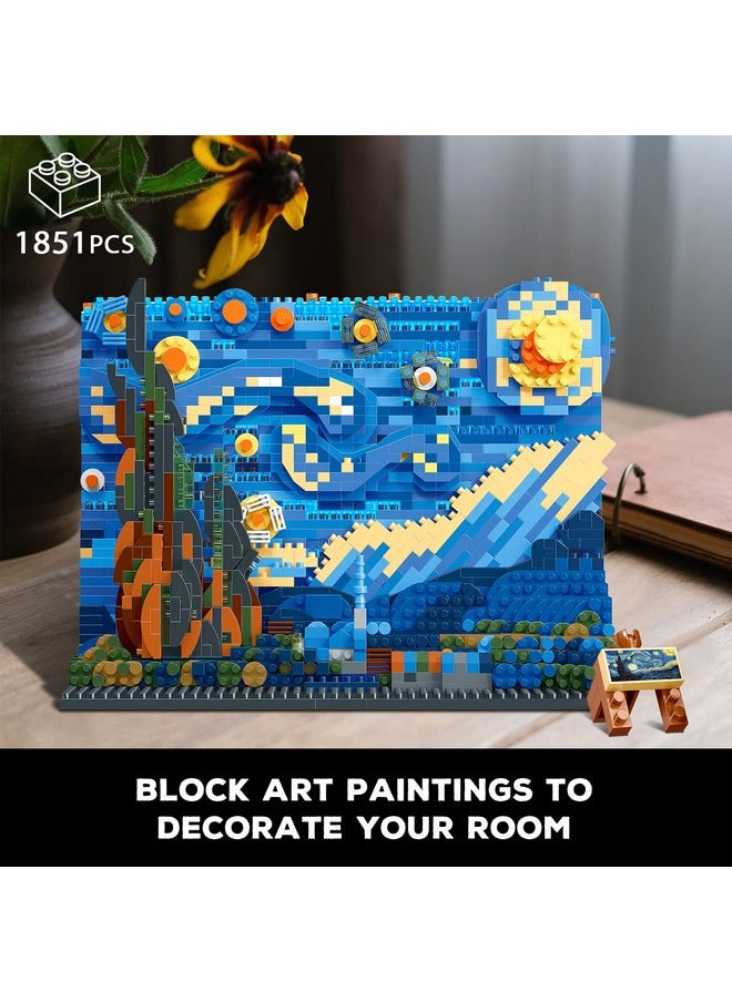 The Starry Night Building Kit - Vincent Van Gogh Micro Building Blocks Sets Mini Construction Model Diy Art Projects Home Decor Display Ideas Painting Set Christmas Gift For Adults - 1851Pcs